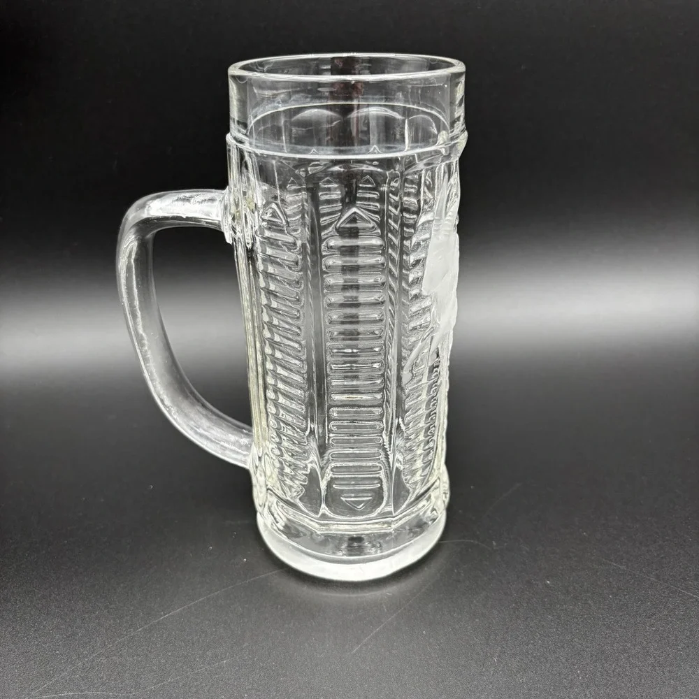 Bohemian Pressed‎ Glass German Tankard Mug Stein w Etched Ram Goat VTG 7.5